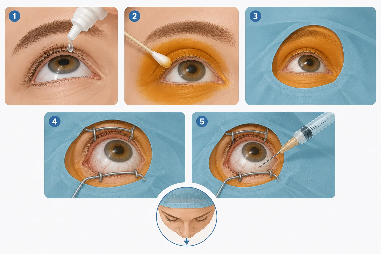 Schéma des étapes de l'injection intra-vitréenne